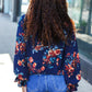 Lovely In Navy Floral Print Smocked Bubble Sleeve Woven Top