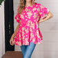 Fuchsia Floral Frill Ruffle Hem Tiered Swing Top