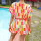 Eyes On You Coral & Yellow Geo Abstract Surplice Woven Romper