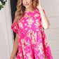 Fuchsia Floral Frill Ruffle Hem Tiered Swing Top