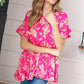 Fuchsia Floral Frill Ruffle Hem Tiered Swing Top