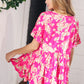 Fuchsia Floral Frill Ruffle Hem Tiered Swing Top