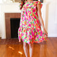 Be Charming Lime & Pink Floral Print Tiered Ruffle Sleeve Dress