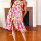 Be Charming Lime & Pink Floral Print Tiered Ruffle Sleeve Dress