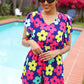 Feeling Bold Navy & Fuchsia Flat Floral Smocked Waist Flutter Sleeve Romper