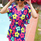 Feeling Bold Navy & Fuchsia Flat Floral Smocked Waist Flutter Sleeve Romper