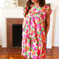 Be Charming Lime & Pink Floral Print Tiered Ruffle Sleeve Dress