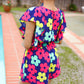 Feeling Bold Navy & Fuchsia Flat Floral Smocked Waist Flutter Sleeve Romper