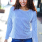 Hello Beautiful Blue Rib Dolman Sweater Top