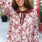 Spread Joy Taupe Floral Front Tie Elastic Long Sleeve Blouse