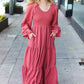 Beautiful You Lock Eyes Marsala Smocked Ruffle Sleeve Maxi Dress