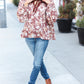 Spread Joy Taupe Floral Front Tie Elastic Long Sleeve Blouse