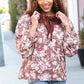 Spread Joy Taupe Floral Front Tie Elastic Long Sleeve Blouse