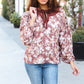 Spread Joy Taupe Floral Front Tie Elastic Long Sleeve Blouse