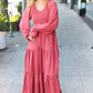 Beautiful You Lock Eyes Marsala Smocked Ruffle Sleeve Maxi Dress