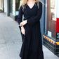 Beautiful You Black Pintuck Detail Frill V Neck Maxi Dress