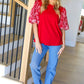 Come To Me Red Sequin Puff Short Sleeve Top