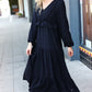 Beautiful You Black Pintuck Detail Frill V Neck Maxi Dress