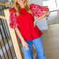 Come To Me Red Sequin Puff Short Sleeve Top