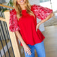 Come To Me Red Sequin Puff Short Sleeve Top