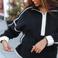 Catch Glances Black Cinched Waist Half Zip Up Fleece Jacket