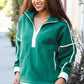 Catch Glances Green Cinched Waist Half Zip Up Fleece Jacket