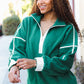 Catch Glances Green Cinched Waist Half Zip Up Fleece Jacket