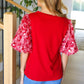 Come To Me Red Sequin Puff Short Sleeve Top