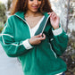 Catch Glances Green Cinched Waist Half Zip Up Fleece Jacket