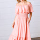 Coral off Shoulder Smocked Waist Ruffle Sleeve Midi Dress