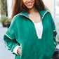 Catch Glances Green Cinched Waist Half Zip Up Fleece Jacket