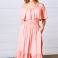 Coral off Shoulder Smocked Waist Ruffle Sleeve Midi Dress