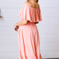 Coral off Shoulder Smocked Waist Ruffle Sleeve Midi Dress