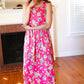 Pink Floral Print Fit and Flare Sleeveless Maxi Dress