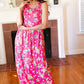 Pink Floral Print Fit and Flare Sleeveless Maxi Dress