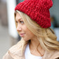 Cranberry Knit Velvet Chenille Fold Over Beanie