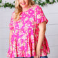 Fuchsia Floral Frill Ruffle Hem Tiered Swing Top