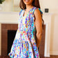 Just for Fun Aqua Floral V Neck Ruffle Sleeve & Hem Dress