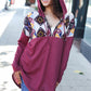 Stand Out Burgundy Tribal Print Half Zip Longline Hoodie