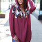 Stand Out Burgundy Tribal Print Half Zip Longline Hoodie