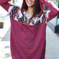 Stand Out Burgundy Tribal Print Half Zip Longline Hoodie