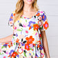 Multicolor Flat Floral V Neck Woven Babydoll Top