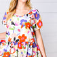 Multicolor Flat Floral V Neck Woven Babydoll Top