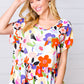 Multicolor Flat Floral V Neck Woven Babydoll Top