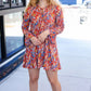 Under Your Spell Rust Floral Tie Front Elastic Bell Sleeve Dress