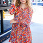 Under Your Spell Rust Floral Tie Front Elastic Bell Sleeve Dress