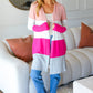 Face The Day Blush Wide Stripe Hacci Colorblock Cardigan