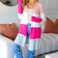 Face The Day Blush Wide Stripe Hacci Colorblock Cardigan