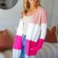 Face The Day Blush Wide Stripe Hacci Colorblock Cardigan