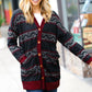 Classic Burgundy Holiday Print Button Cardigan